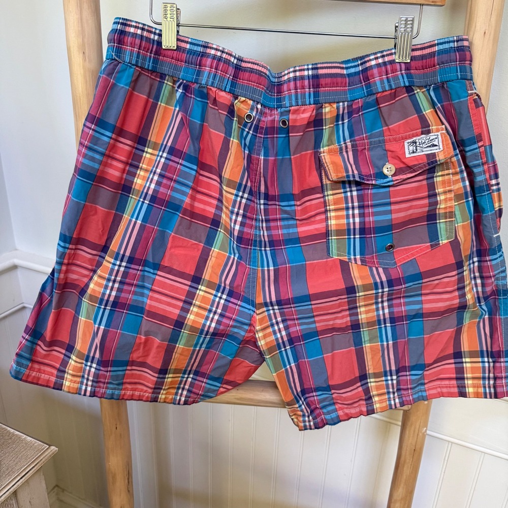 Polo Ralph Lauren Mens XXL Plaid Swim Trunks Multi Color Madras Mesh Lined Pony - Picture 2 of 9